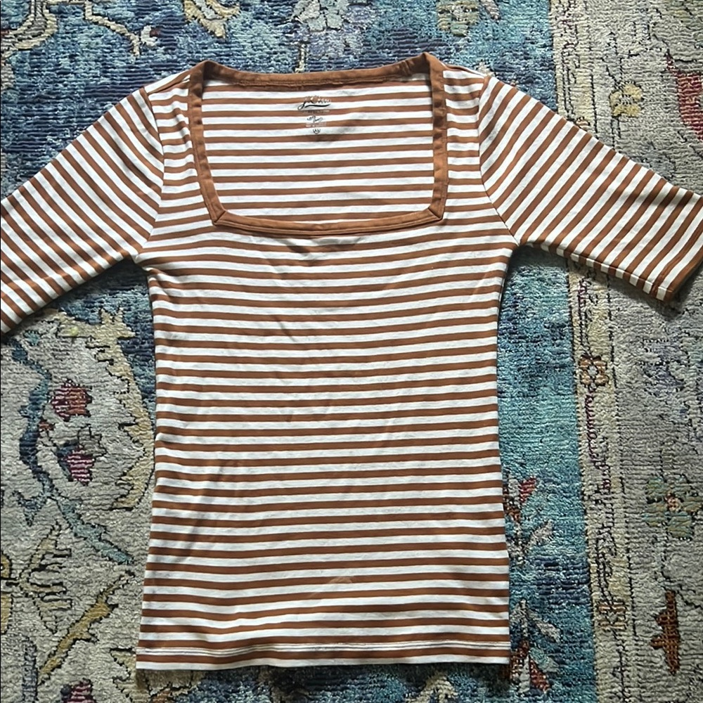 J. Crew Brown and White Striped Top